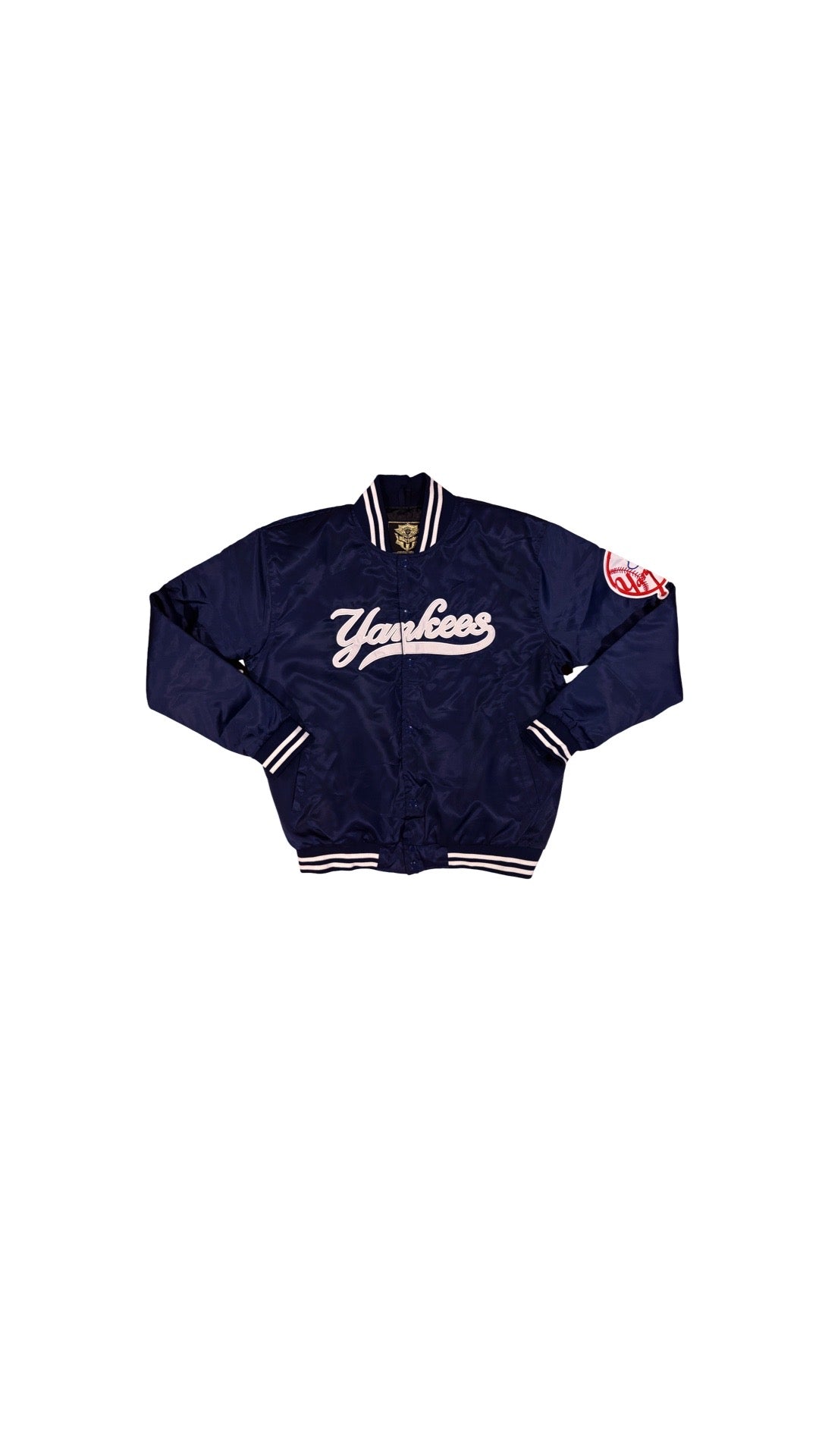 Vintage 90s NY Yankees Blue Satin Bomber Jacket