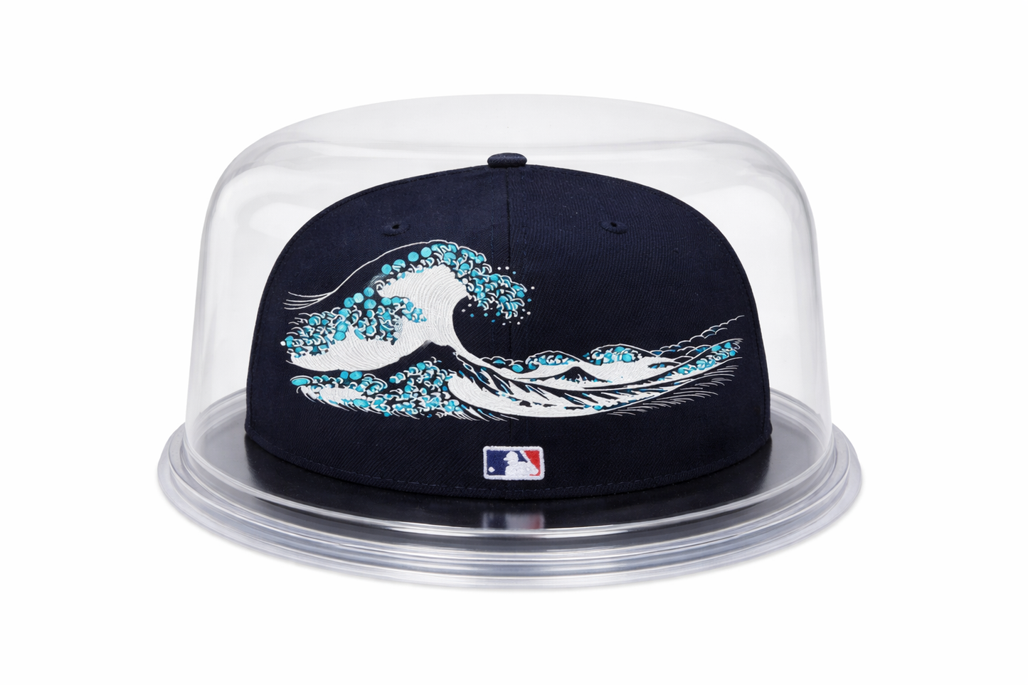 The Wave Navy New York Aqua  Studded Fitted Hat